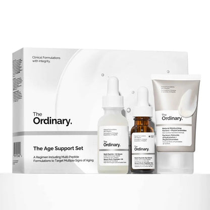 The Ordinary The Age Support Set 3-step routine for wrinkles and firmness including Multi-Peptide + HA, Matrixyl 10%, and Argireline - Official US Edition.