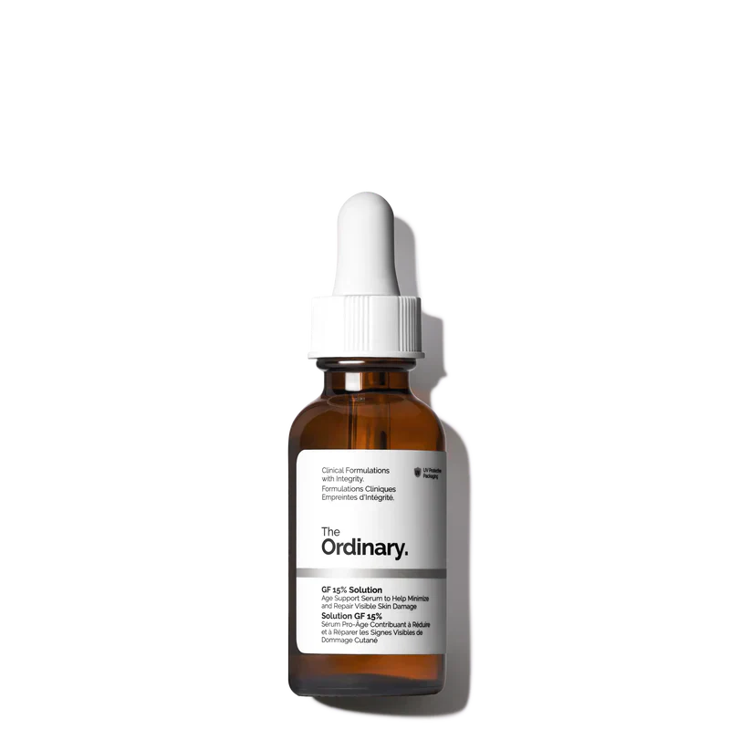 The Ordinary GF 15% Solution 30ml bottle for high-strength skin regeneration, firming, and lifting treatment - Official US Edition.