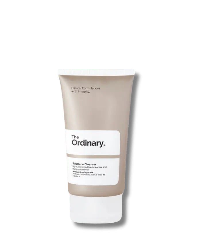 The Ordinary Squalane Cleanser 150mL tube showing the balm-to-oil texture for gentle cleansing and makeup removal - Official US Edition.