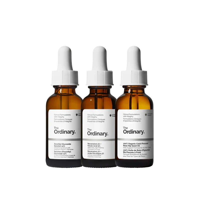 The Ordinary The Antioxidant Collection 3-step routine for brightening and protection including EUK 134, Resveratrol + Ferulic, and Pycnogenol - Official US Edition.