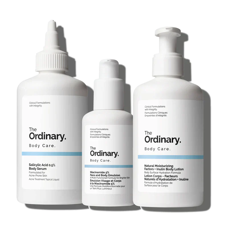 The Ordinary The Body Care Collection 3-step regimen for body clarity, tone, and hydration including Cleanser, BHA Serum, and Niacinamide Emulsion - Official US Edition.