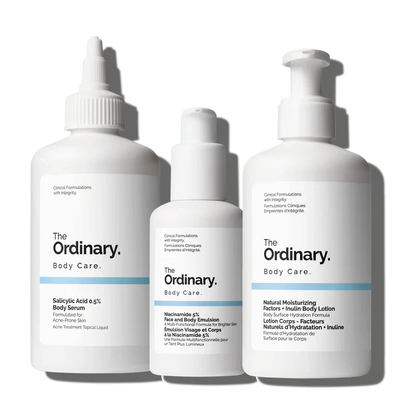 The Ordinary The Body Care Collection 3-step regimen for body clarity, tone, and hydration including Cleanser, BHA Serum, and Niacinamide Emulsion - Official US Edition.