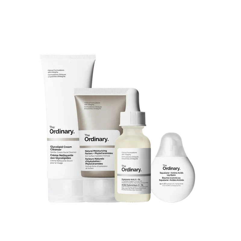The Ordinary The Hydration Collection 4-step complete routine for barrier repair and plumping including Cleanser, HA Serum, NMF, and Squalane - Official US Edition.