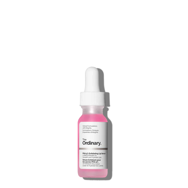 The Ordinary PHA 5% Exfoliating Lip Serum 15mL tube for gentle chemical resurfacing and deep hydration with Gluconolactone - Official US Edition.