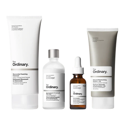 The Ordinary The Refine & Regenerate Collection 4-step complete routine for texture and renewal including Cleanser, Saccharomyces Toner, GF Solution, and NMF - Official US Edition.