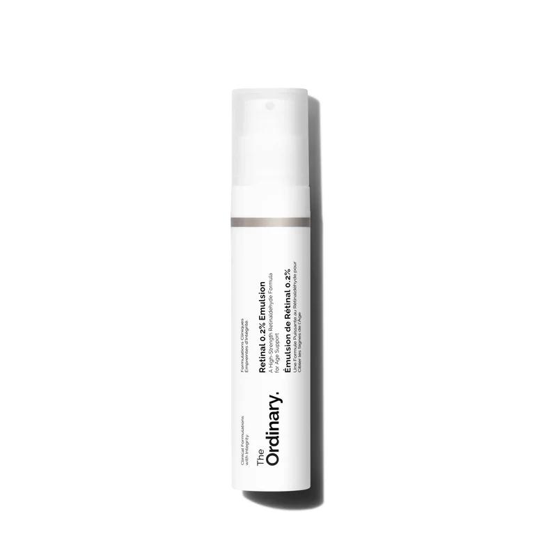 The Ordinary Retinal 0.2% Emulsion 30ml bottle showing the naturally vibrant yellow color for advanced age support - Official US Edition.