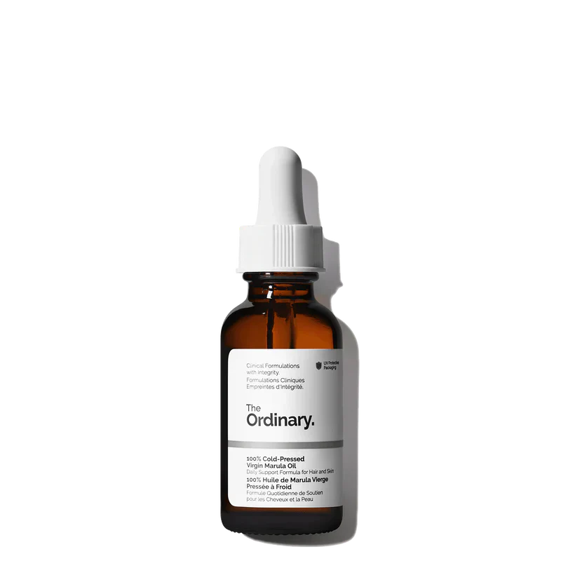 The Ordinary 100% Cold-Pressed Virgin Marula Oil 30ml bottle for antioxidant-rich face and hair hydration - Official US Edition.