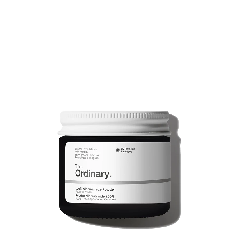 The Ordinary 100% Niacinamide Powder 20g jar with measuring spoon for customizable oil and pore control - Official US Edition.