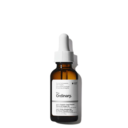 The Ordinary 100% Organic Cold-Pressed Moroccan Argan Oil 30ml bottle for multi-tasking hydration - Official US Edition.