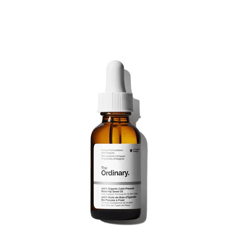 The Ordinary 100% Organic Cold-Pressed Rose Hip Seed Oil 30ml bottle for pure anti-aging and hydration - Official US Edition.