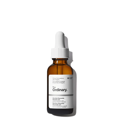The Ordinary Ascorbyl Glucoside Solution 12% 30ml bottle for stable, low-irritation brightening and antioxidant support - Official US Edition.