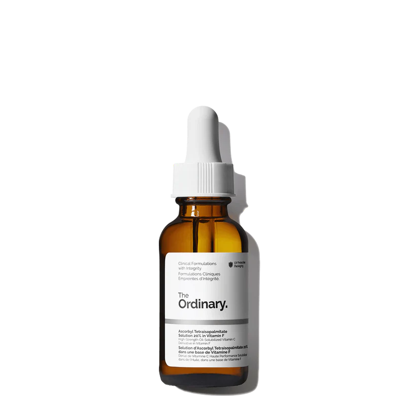 The Ordinary Ascorbyl Tetraisopalmitate Solution 20% in Vitamin F 30ml bottle for high-strength brightening and anti-aging - Official US Edition.