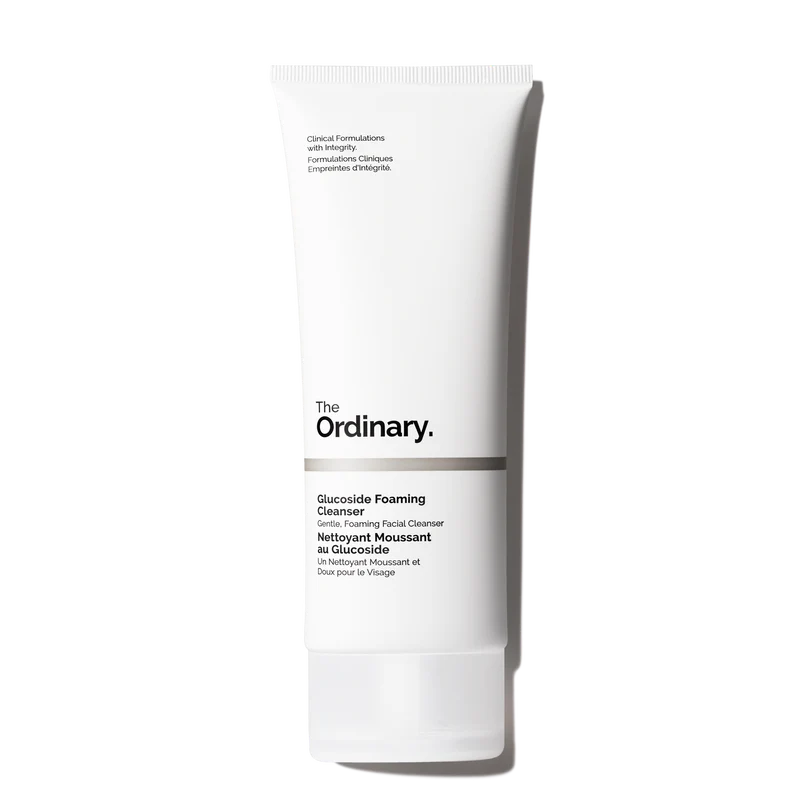 The Ordinary Glucoside Foaming Cleanser 150mL tube for gentle gel-to-foam cleansing and barrier support - Official US Edition.