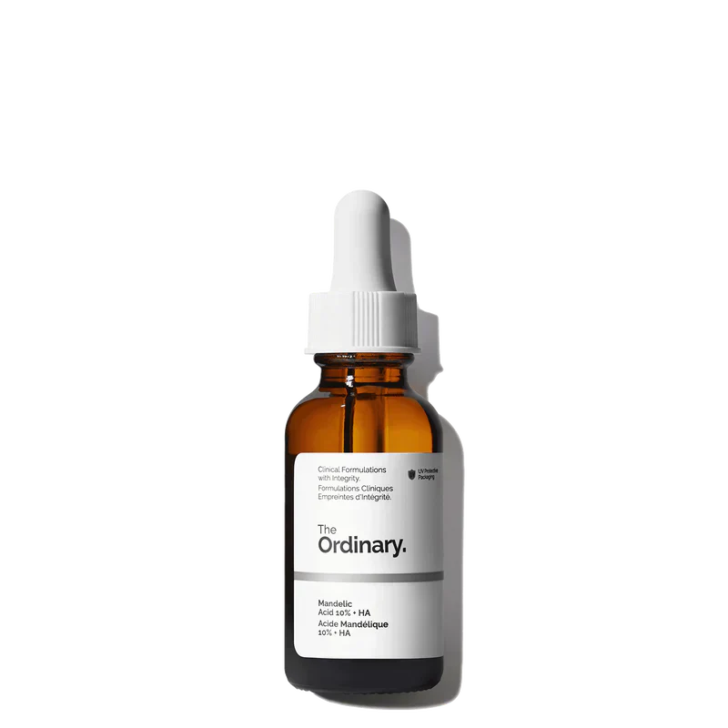 The Ordinary Mandelic Acid 10% + HA 30ml bottle for ultra-gentle surface exfoliation and hydration - Official US Edition.